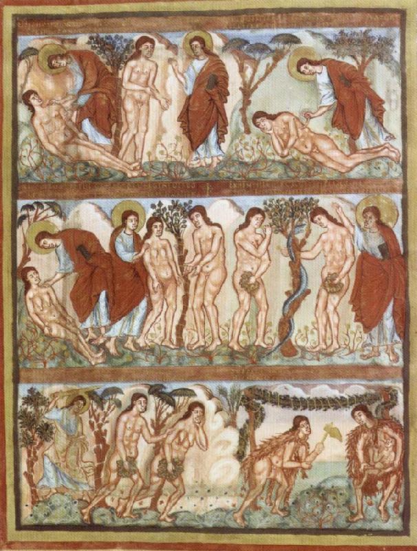 unknow artist Scenes rom Story of Adam and Eve,from the Bible of Charles the Bald oil painting image